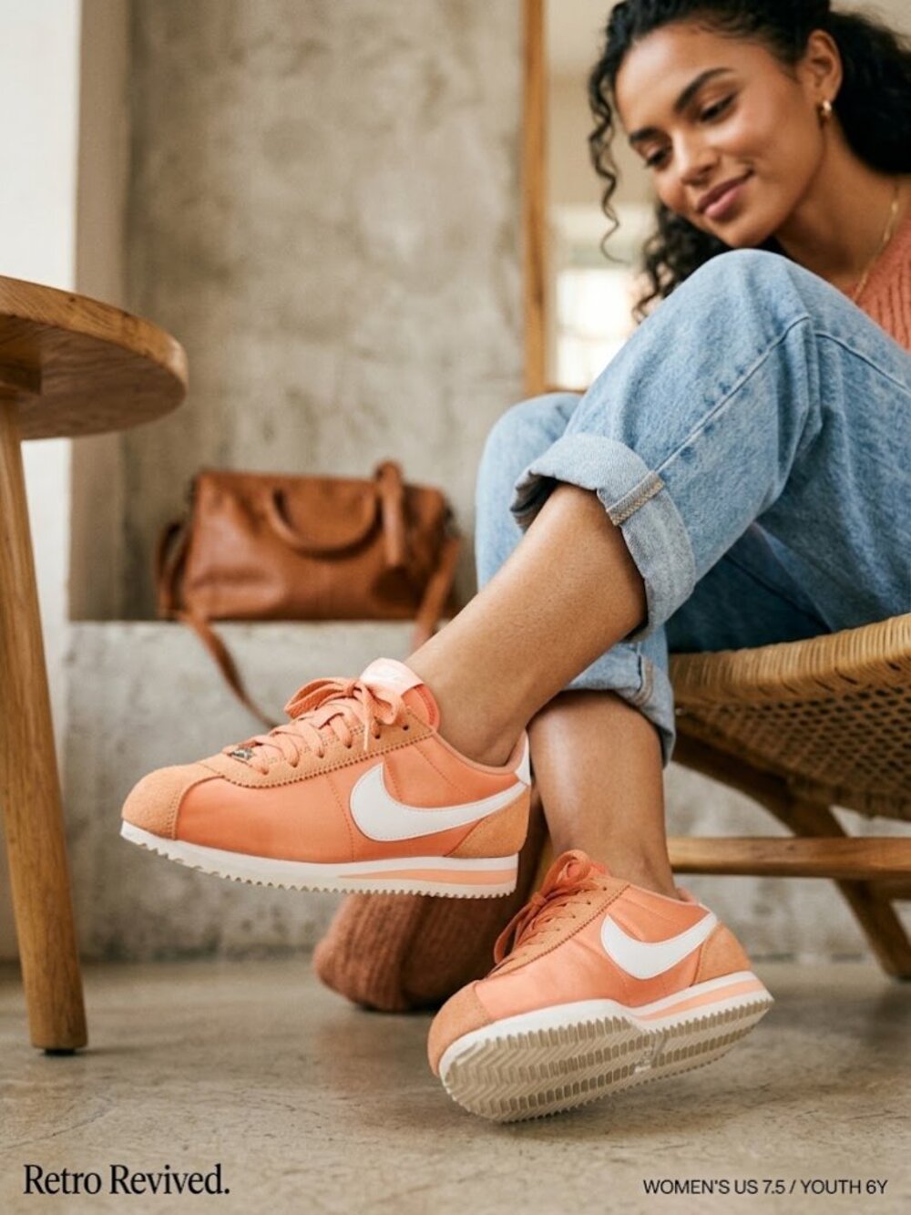 Nike Cortez Orange Satin Suede Retro Low Top Sneakers Women's Size 7.5 / 6Y